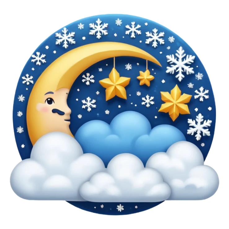 blue cressent with no face and with clouds with snow and thunder with no face too sticker