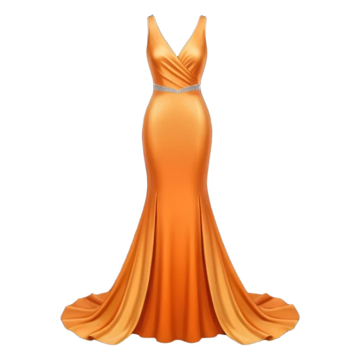 realistic isolated long slim pastel orange formal party satin dress with gradient shiny sparkling dark orange sticker