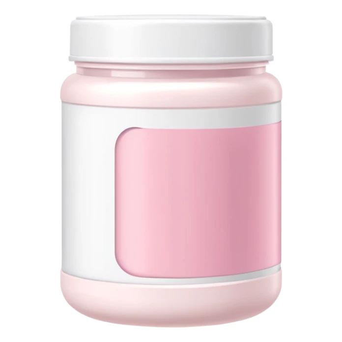 White protein powder jar with pastel pink label, clean design sticker