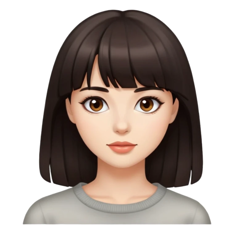 Beautiful woman with dark brown bangs, minimal makeup, charming expression sticker