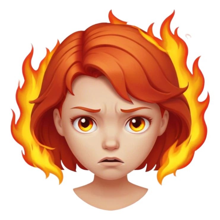 Red head girl frowning and on fire sticker