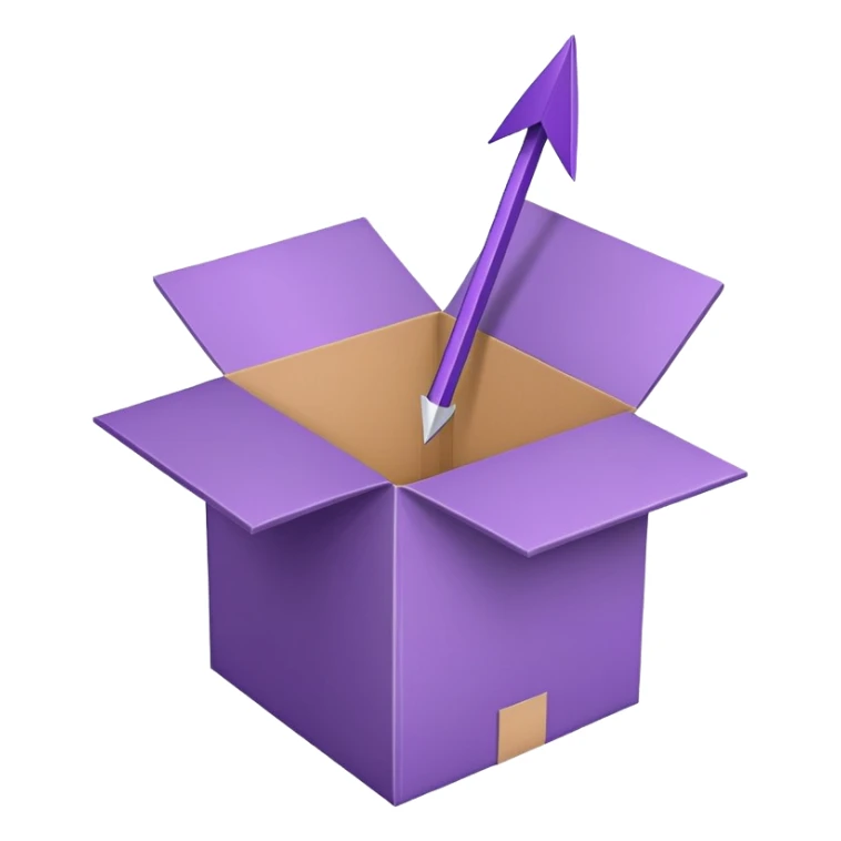 Purple cardboard box with arrow point upward sticker