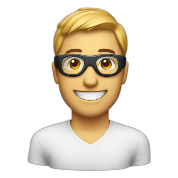 man with goggles and wide smile sticker