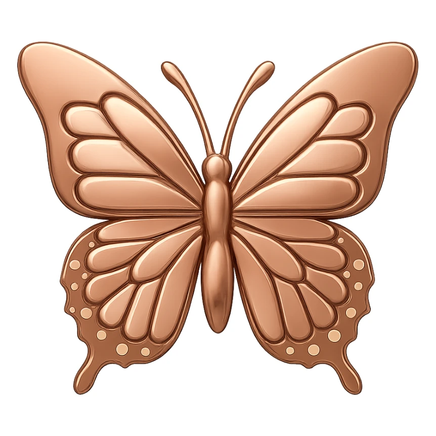 Make this butterfly look more metallic with a shiny rose gold finish, elegant and reflective, icon style. sticker