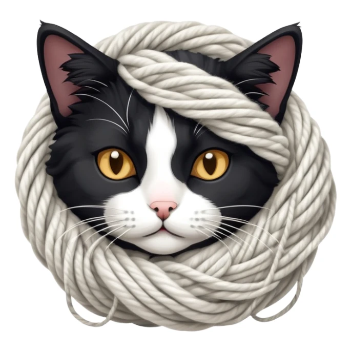 Schwarze Weiße Katze spielt mit wolle sticker