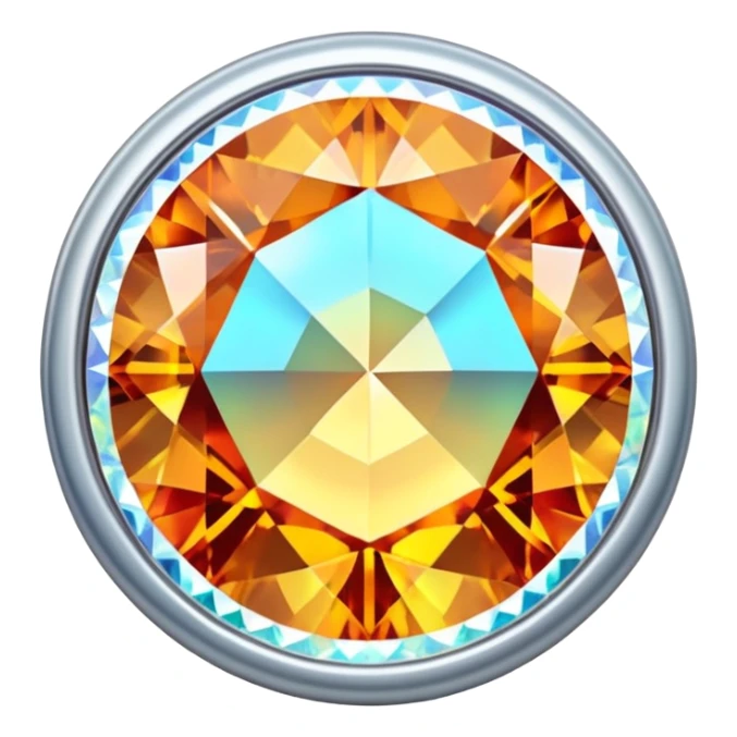 extra close-up round cut azotic topaz gemstone with holographic effect and elegant silver frame, no extra accents sticker