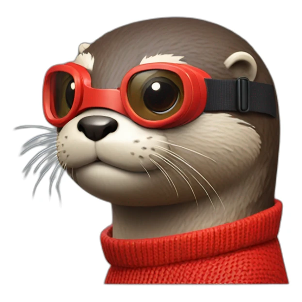 An otter weathering a red jumper with a pair of colour matching goggles. Side profile sticker