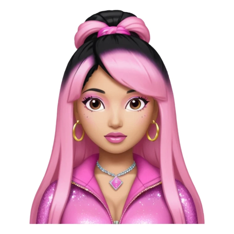 Nicki Minaj black hair with pink highlights, pink outfit sticker