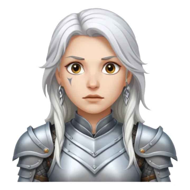 White Long Haired Women, Warrior woman — silver armor, piercing gaze sticker