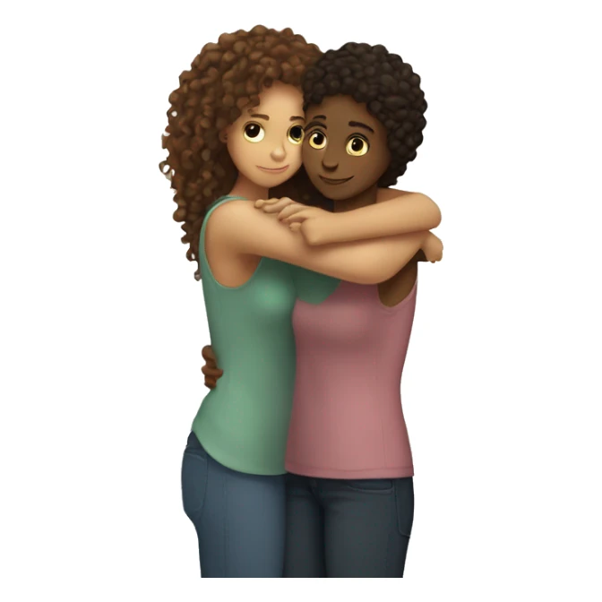 curly girl hugging straight hair girl sticker