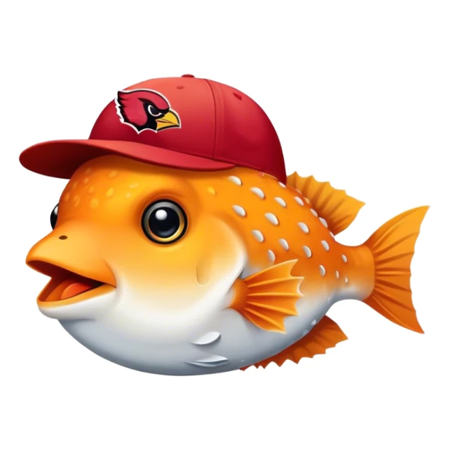 All Orange Blowfish facing forward With an Arizona Cardinals Hat sticker