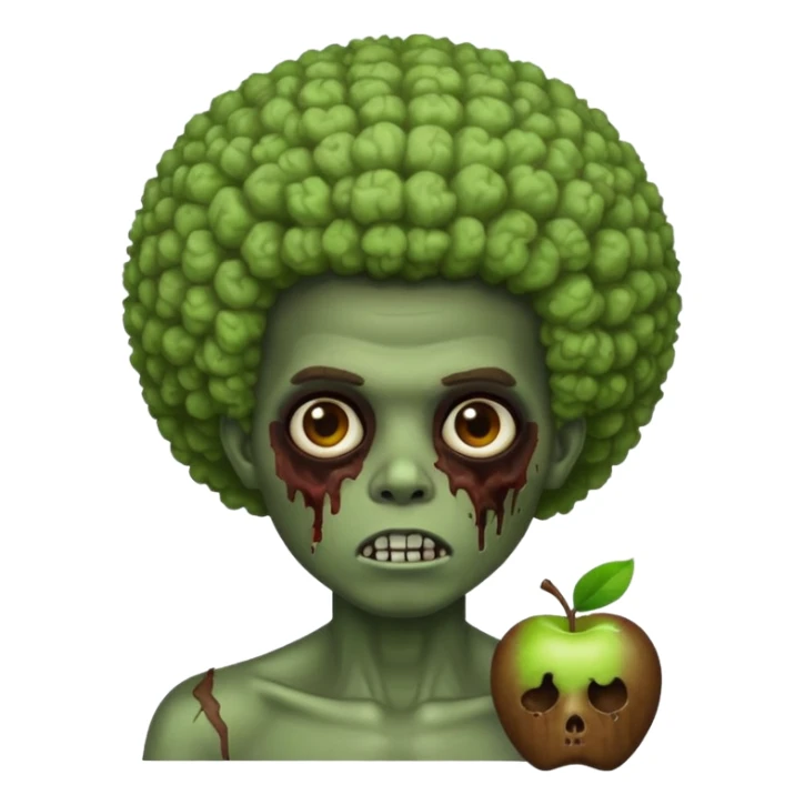 zombie boy with an afro, apple style emoji, exaggerated afro sticker