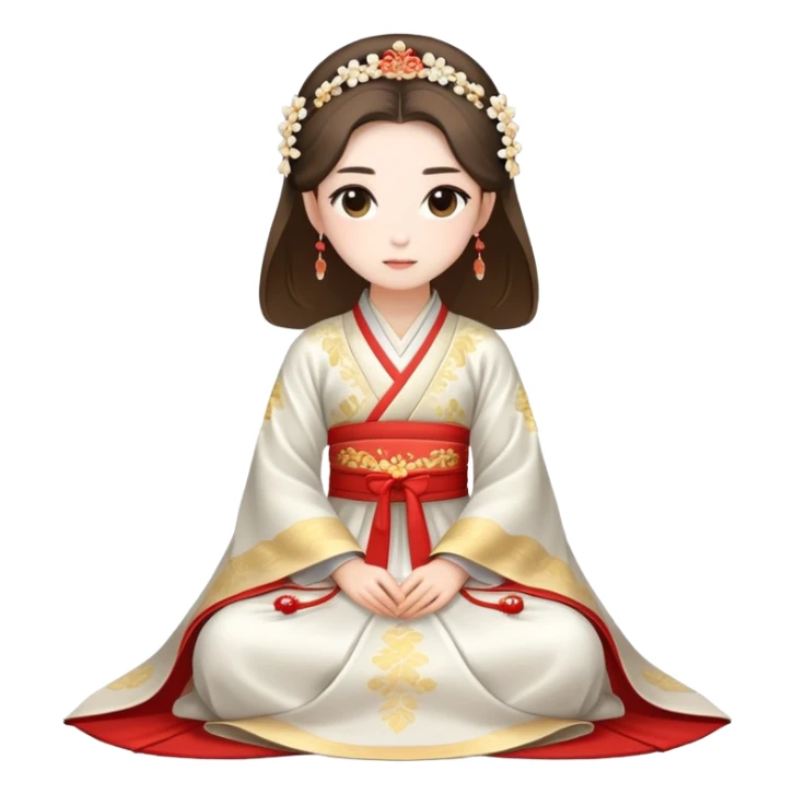 Beautiful girl wearing Hanfu wedding dress sitting sticker