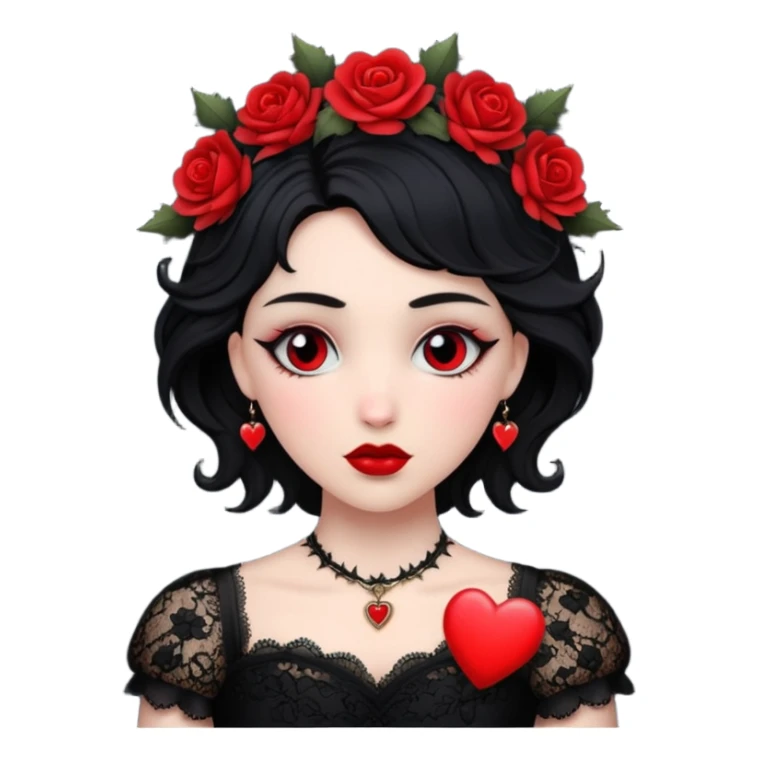red heart with black lace, thorns, and a cameo, dark romance sticker