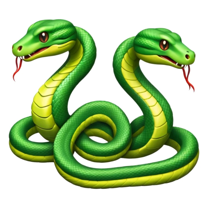 Two green snakes tangled at their tails, facing each other, hissing sticker