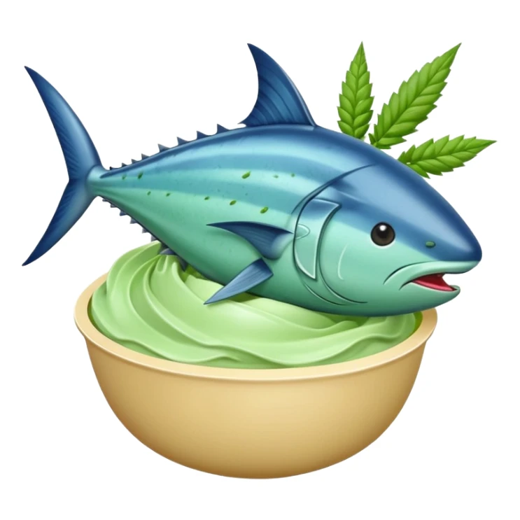 bluefin tuna in a gelato with cannabis leaf sticker