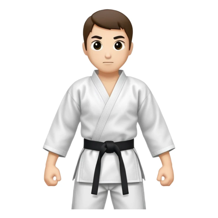 Traditional white karate gi with a black belt sticker
