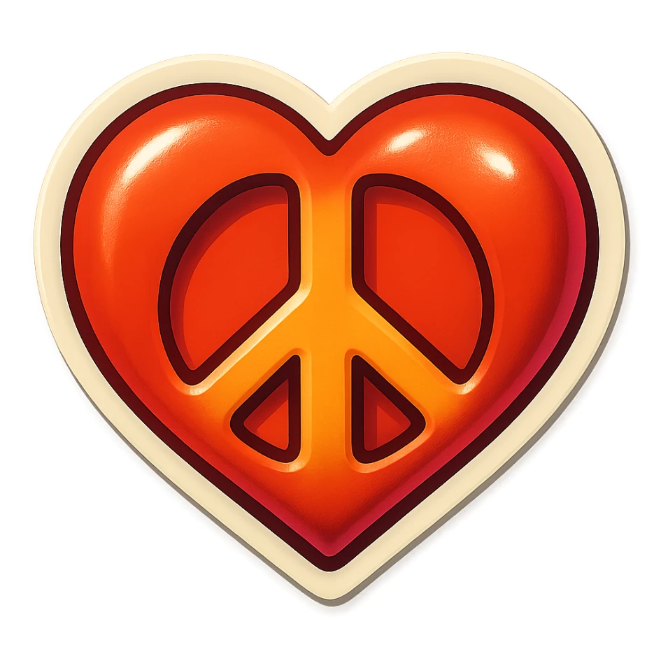 retro sticker style heart with a peace sign inside, bold and playful sticker