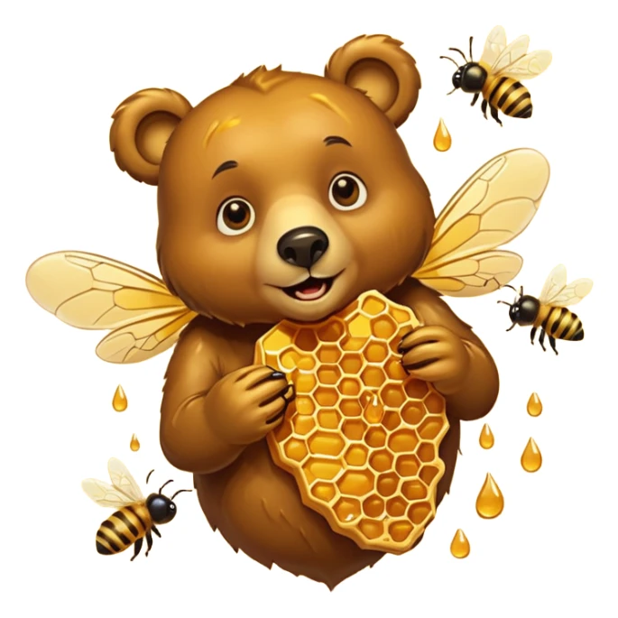 bear eating honeycomb with bees flying around sticker