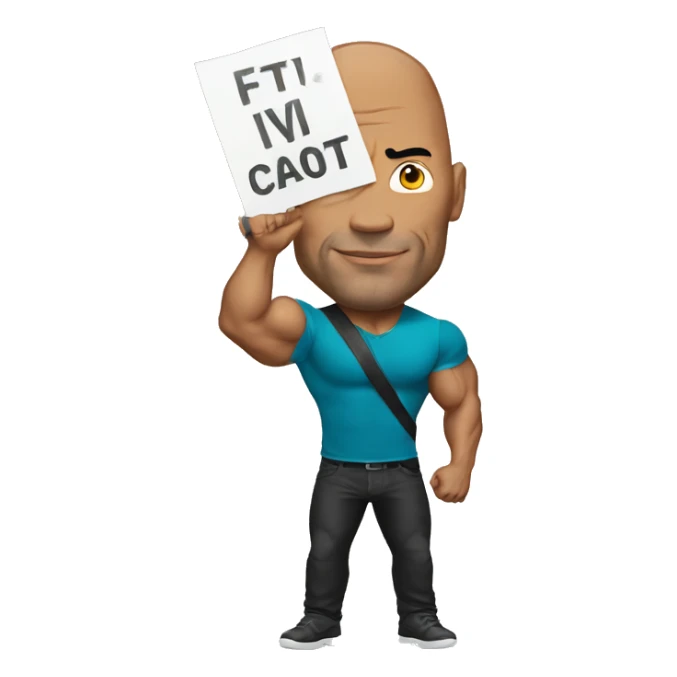 the rock holding a sign on the head sticker