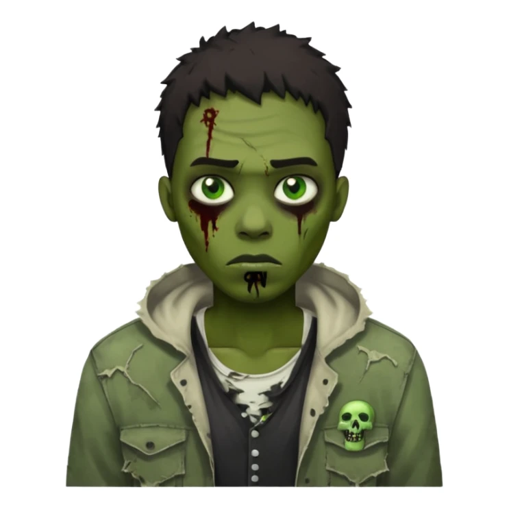 a black dude with green eyes with a grunge zombie style  sticker