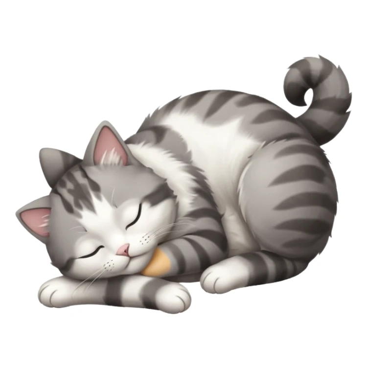 grey and white small cat with eyes closed lying down upside down with paws stretched out straight in different directions sticker