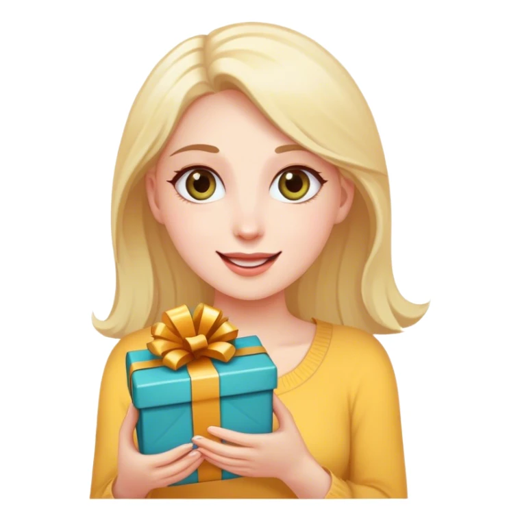 A woman whose eyes fill with happiness when she receives a gift sticker