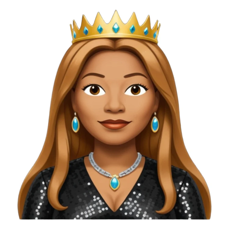 Queen Latifah with long light brown hair, black sequin outfit sticker