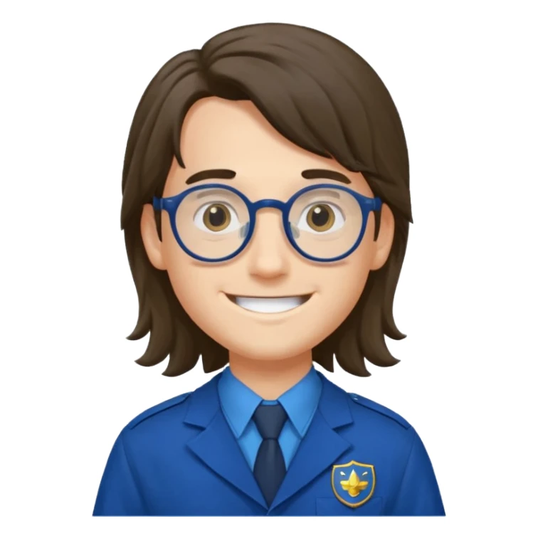scout boy long hair spectacled blue uniform sticker