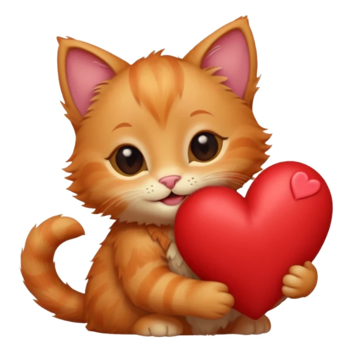 The ginger kitten is hugging a heart, very happy and smiling. sticker