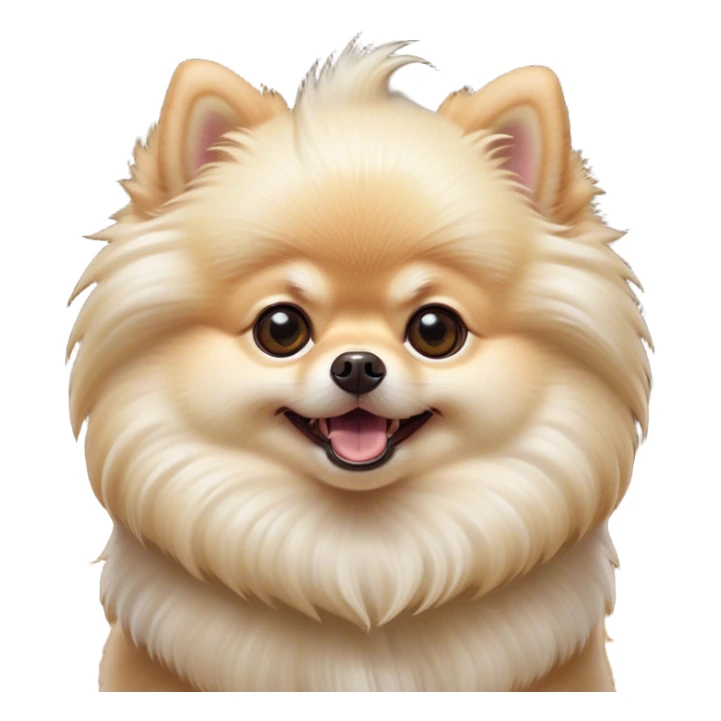 Cinematic Comical Cream Pomeranian Portrait Emoji, Head tilted dramatically with an exaggeratedly shocked or amused expression, featuring a glossy, fluffy cream Fur with a radiant sheen, wide, expressive dark eyes filled with playful disbelief, Simplified yet hilariously expressive features, highly detailed, glowing with a slightly sassy glow, high shine, dramatic yet playful, stylized with an air of cheeky mischief, bright and endearing, soft glowing outline, capturing the essence of a spirited and over-the-top companion, so meme-worthy it feels like it could side-eye its way into internet fame instantly! sticker