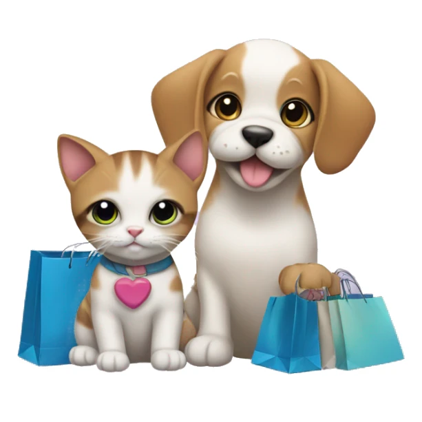 Cat and puppy with shopping bags sticker