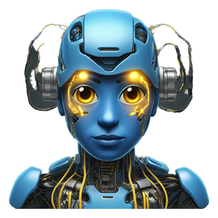 Blue cyborg with yellow eyes wires and circuits  sticker