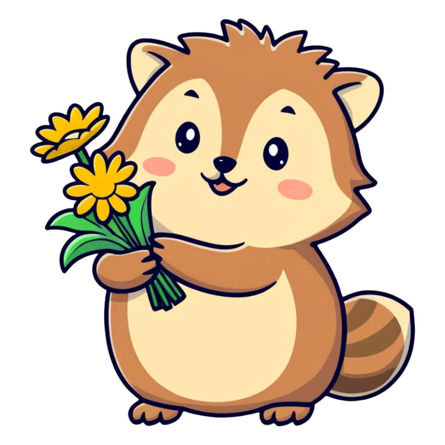 hedgehog holding a bouquet of daisy flowers sticker