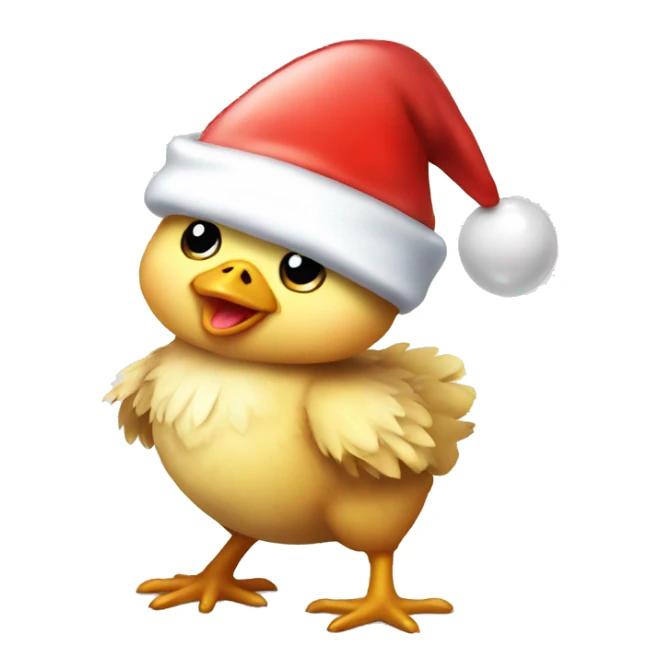 Baby chicken wearing Santa hat holding balloon sticker