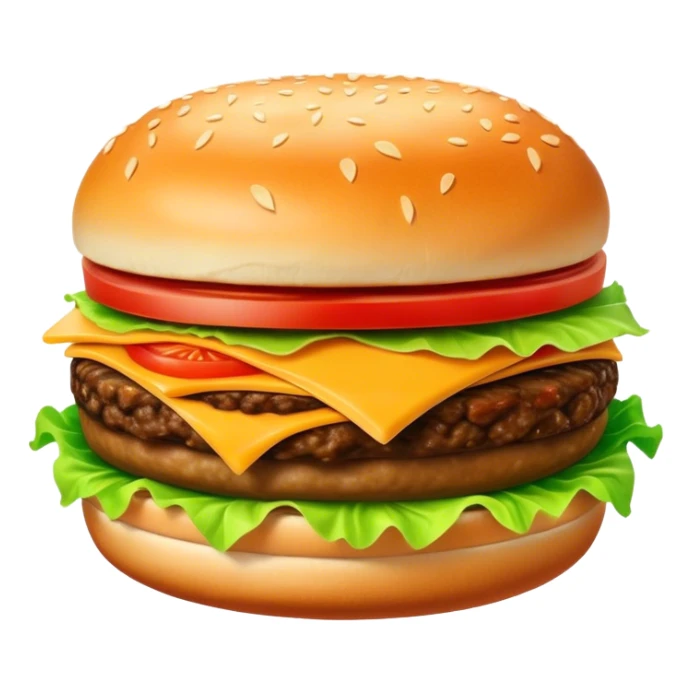 Cinematic Realistic Cheeseburger Dish Emoji, showcasing a juicy burger layered with cheese, lettuce, and tomato on a toasted bun rendered with lifelike detail and vibrant, inviting lighting. sticker