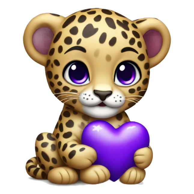 Baby leopard holding a purple heart  sticker