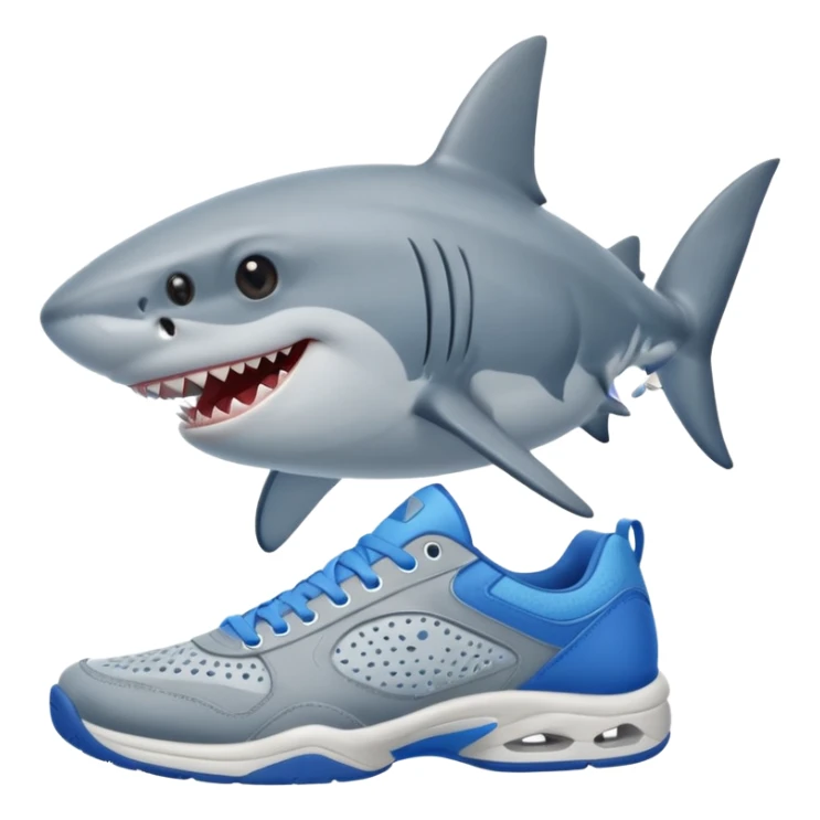 smiling shark wearing blue tennis shoes sticker
