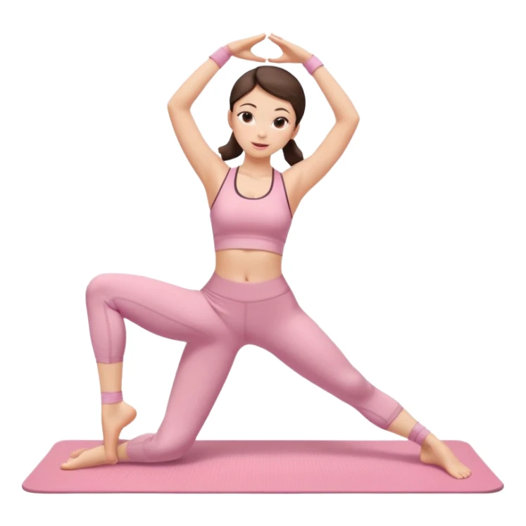 white brunette girl in light pink workout clothes doing dance stretching on yoga mat sticker
