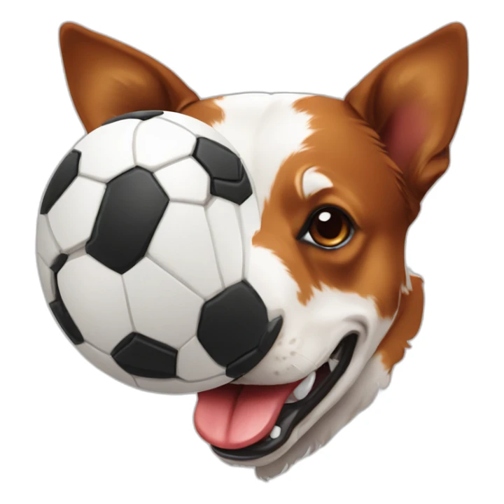Red heeler holding a deflated white soccer ball in its mouth sticker
