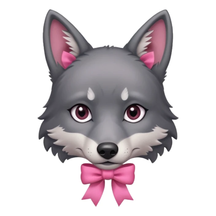 Pleading sad Face cute dark grey wolf with a pink ribbon on his ear head sticker