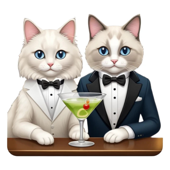 Ragdoll cat drinking martini at the bar with a tuxedo cat friend sticker