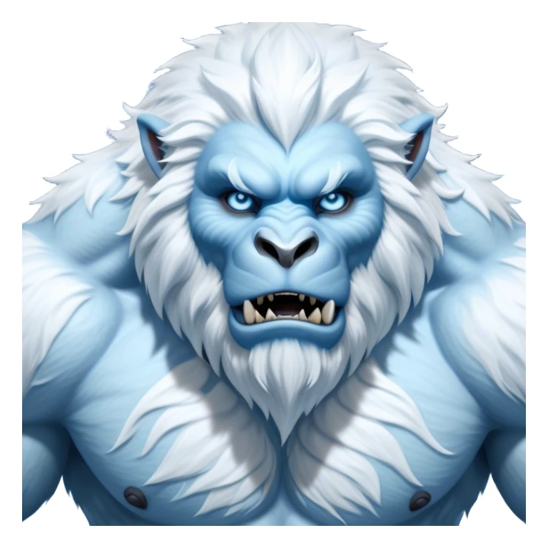 Cinematic Realistic WoW Yeti Portrait, depicted as a majestic, colossal creature of the frozen wilds, with thick, shaggy fur in pristine icy white and subtle pale blue highlights. His powerful, muscular frame and piercing ice-blue eyes exude ancient wisdom and raw strength. Rendered with lifelike texture and natural frosty lighting, high shine, noble and imposing, capturing the essence of a legendary yeti guardian. sticker