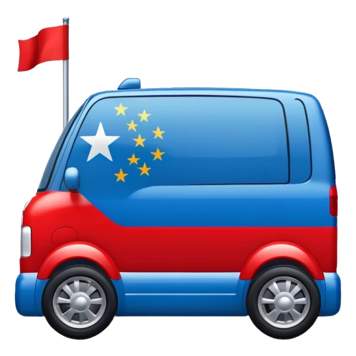 bandera horizontal, mitad superior azul y mitad inferior azul, con una rueda de carro en rojo en el centro. ocupando la rueda desde el límite superior al inferior sticker