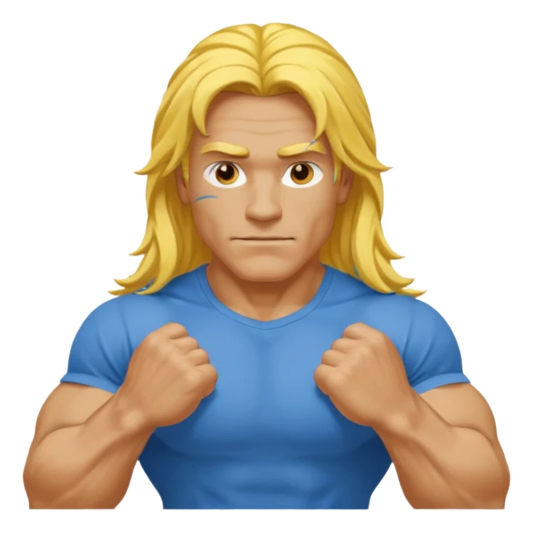 guy with biceps, long yellow hair, blue t-shirt sticker
