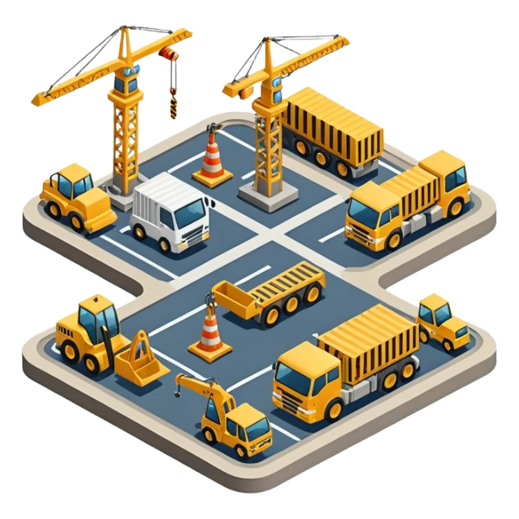 isometric construction site of airport sticker