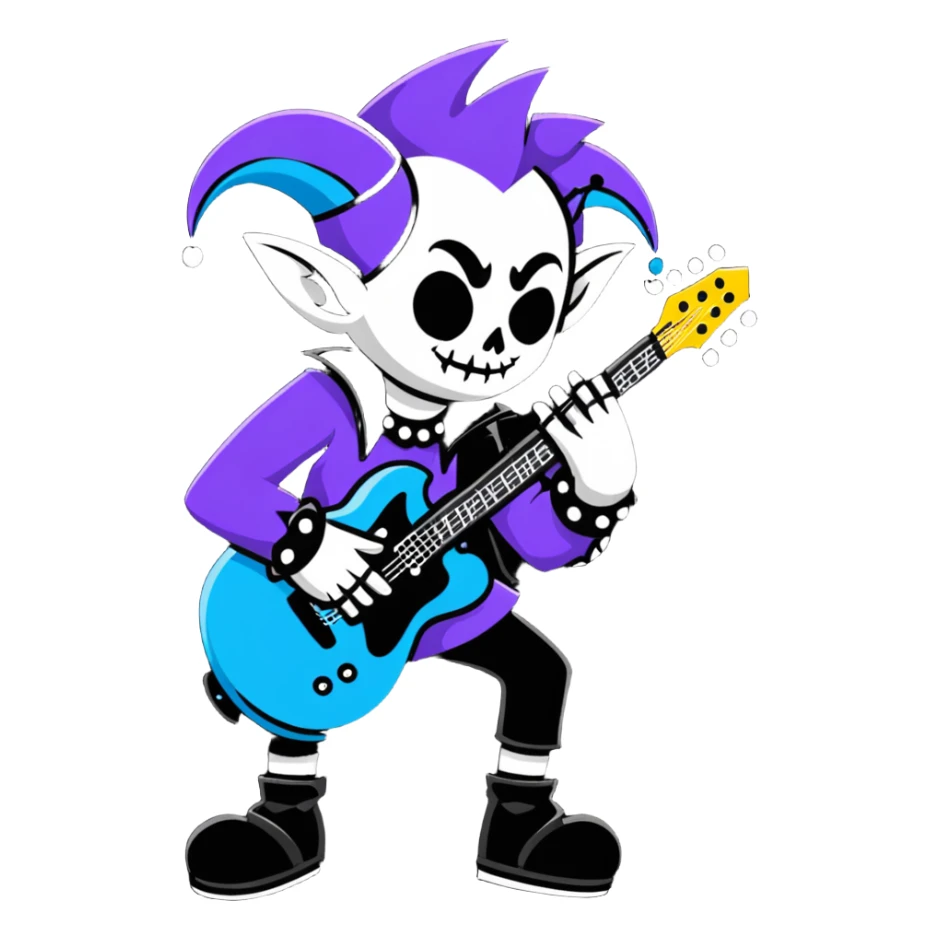 Punk rock jester with guitar and gothic style sticker