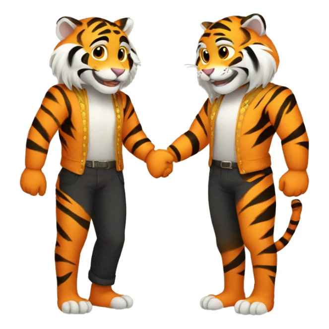 two gay male tiger furries holding hands sticker