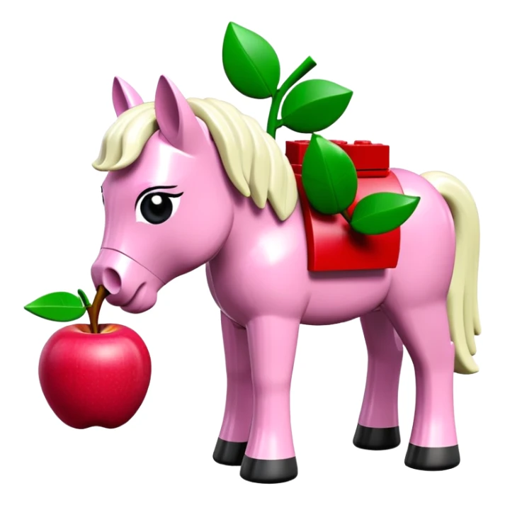 Cheval lego rose qui mange une pomme verte  sticker
