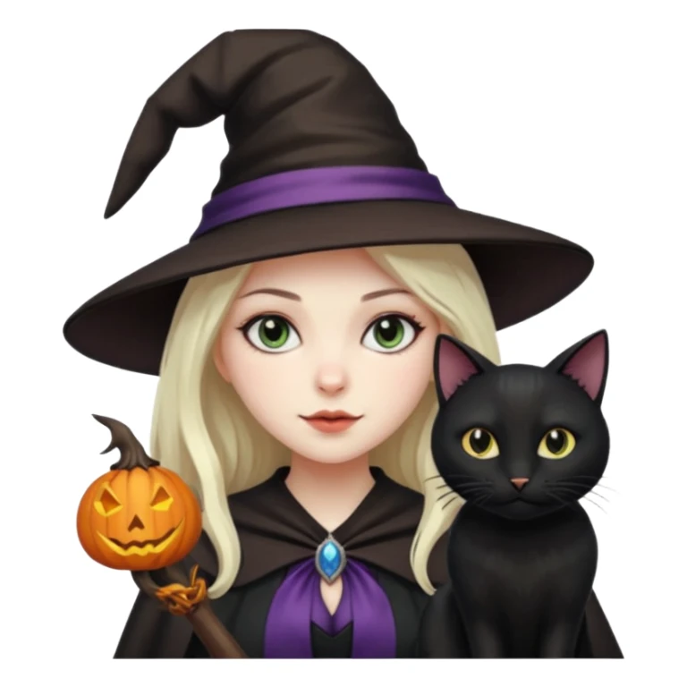 Make emoji of girl witch black cat sticker